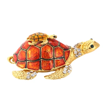 

Hand Painted Ring Holder Turtle Trinket Gift Figurines Decorative Metal Ornaments Crafts With Sparkling Light Home Jewelry Box