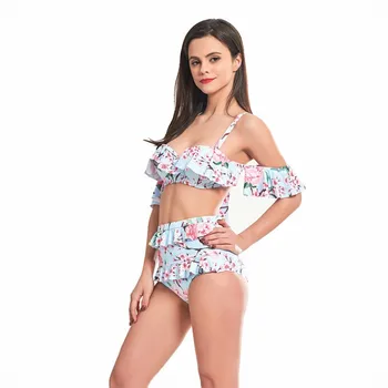 

New Sexy Ruffle High Waist Bikini Swimwear Women Swimsuit Cross Bikini Set Off The Shoulder Bathing Suits Summer Beach Wear