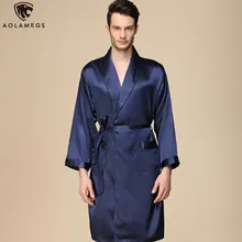 Aolamegs Men Pajamas Solid Color Silk Night Gown Thin Soft Long Sleeve Open Sleepwear Luxury Fashion Style Men Homewear Summer Aolamegs Men Pajamas Solid Color Silk Night Gown Thin Soft Long Sleeve Open Sleepwear Luxury Fashion Style Men Homewear Summer