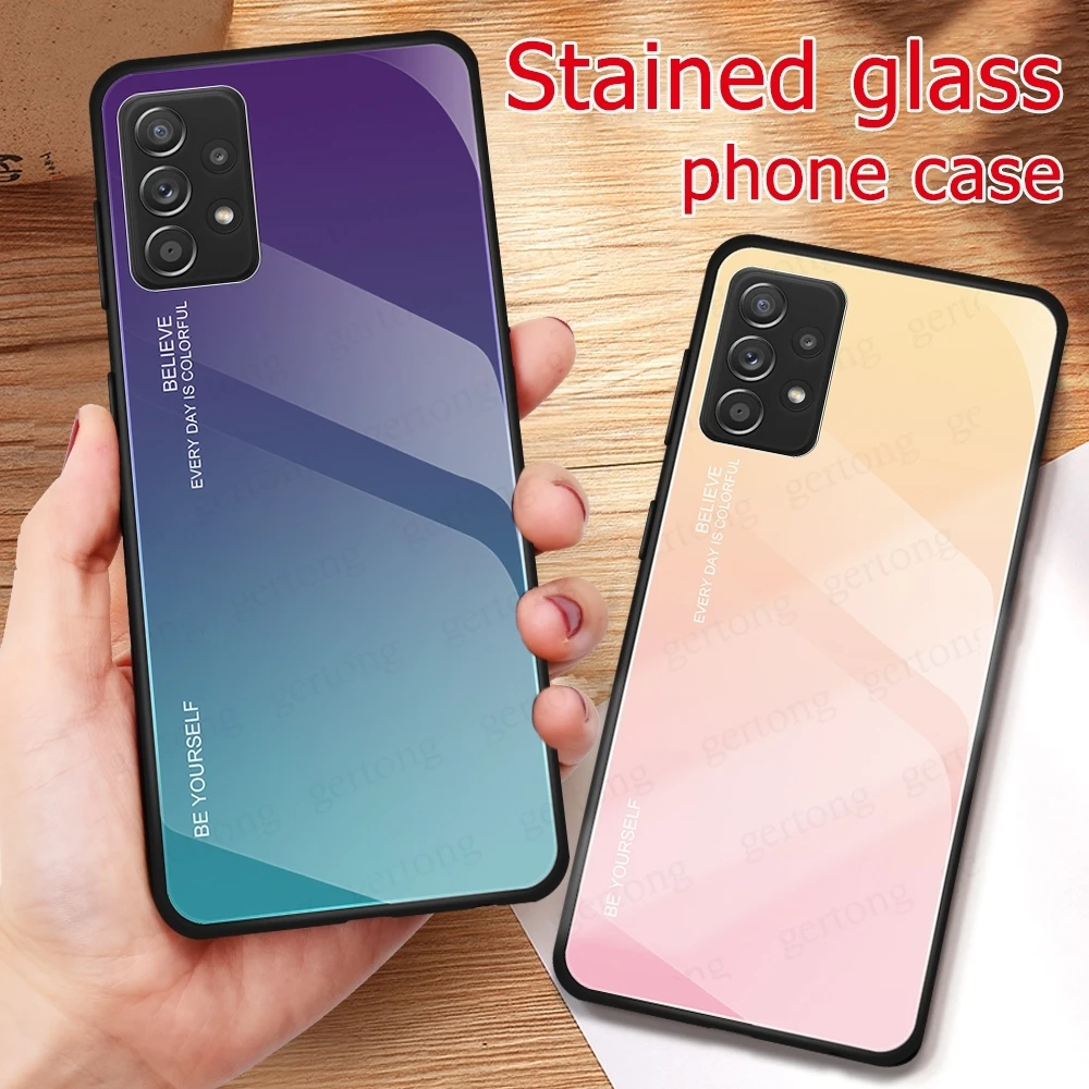 samsung cases cute A52 Case Tempered Glass For Samsung Galaxy A52 A72 A42 A32 A12 A53 A73 A13 Coque Gradient Glass Cover Back Protective Shell A52 silicone case samsung