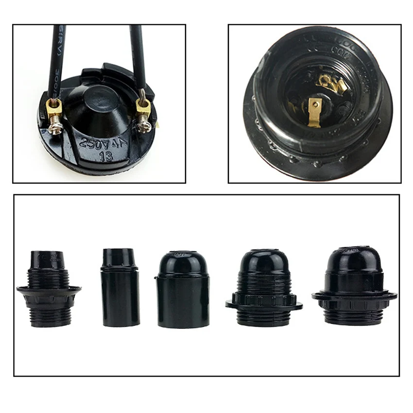 1pcs Black 4A CE Aluminum Bakelite Self-locking E27 Screw Lampholder Energy Save Chandelier Led Bulb Socket Vintage Light Base