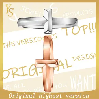 

YS100%925Rings High Version High Quality TIF Original ONE Smooth Narrow Version Rings Women Classic T Couple