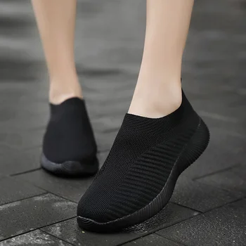 

Women Comfy Slip-on Knitting Sneakers Breathable Mesh Platform Walking Shoes for Summer YS-BUY