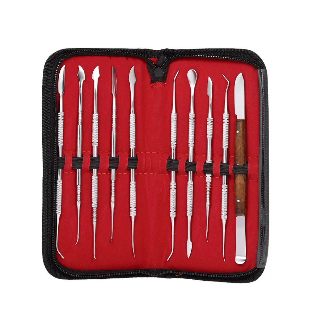 

10PCS Wax Carving Tool Set Stainless Steel Dental Instrument Versatile Kit Dental Lab Equipment Dental Tool With PU Holder Case