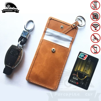 

Top Layer Leather Anti-Theft Keyless Entry Car Key Cover RFID Signal Radiation Blocking Farady Bag Car Key Wallet