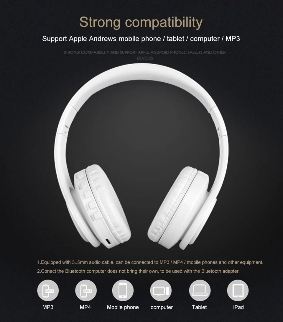 Tiptop Bluetooth наушники гарнитура 3D HIFI стерео беспроводные наушники с микрофоном для TF карты FM режим аудио разъем
