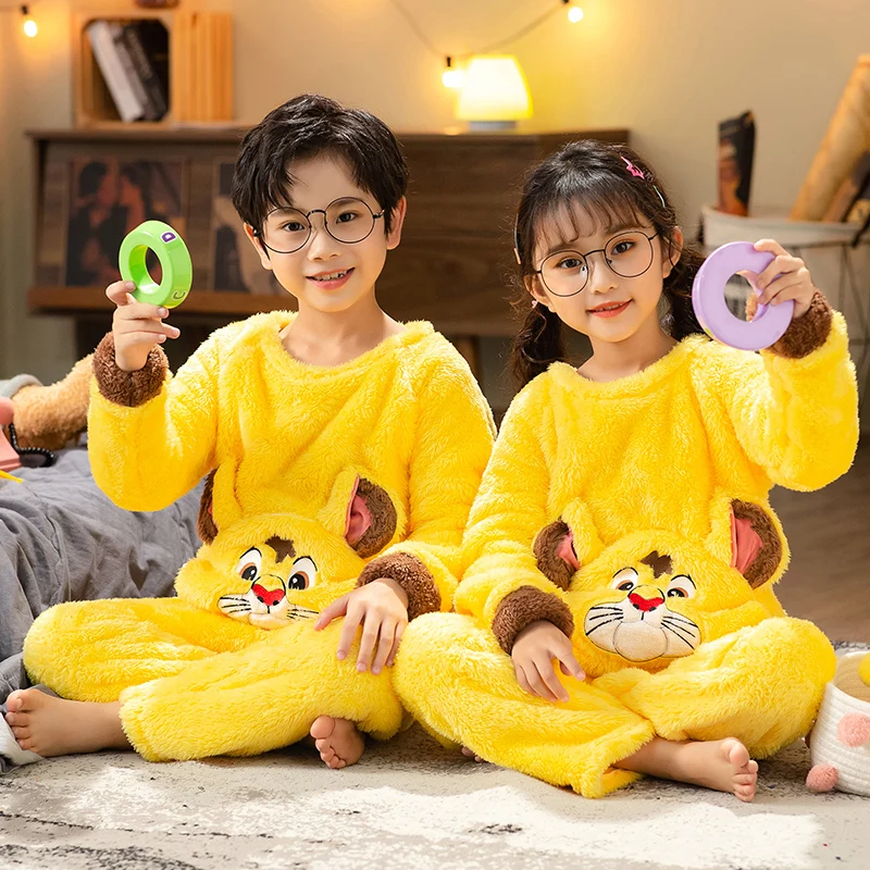 New 2-14y Children Winter Fleece Pajamas Warm plush Sleepwear Girls Loungewear Coral Kids Pijamas Homewear Pyjama Sets | Детская одежда