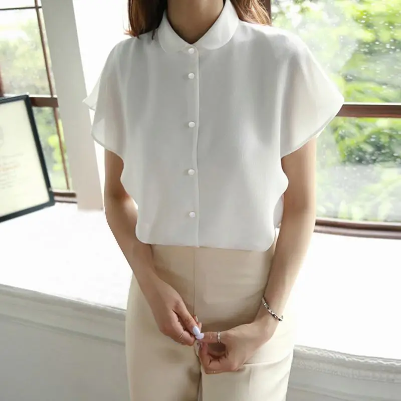Celmia Plus Size Ruffles Shirts Elegant Women White Chiffon Blouse Summer Short Sleeve Office Tops Buttons Casual Loose Blusas 7