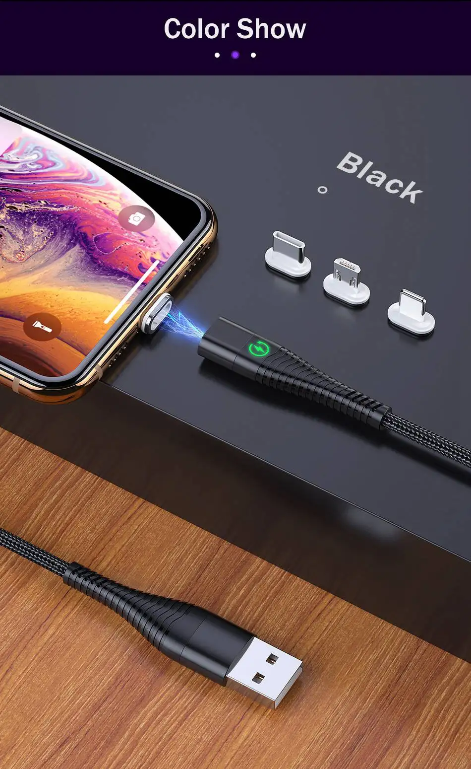 Rock Led 1 м 2 м Быстрая зарядка Usb Магнитный зарядный кабель для iPhone 11 Max Pro XR XS 7 8 6 6S 5 5S Plus ipad Дата кабель адаптер