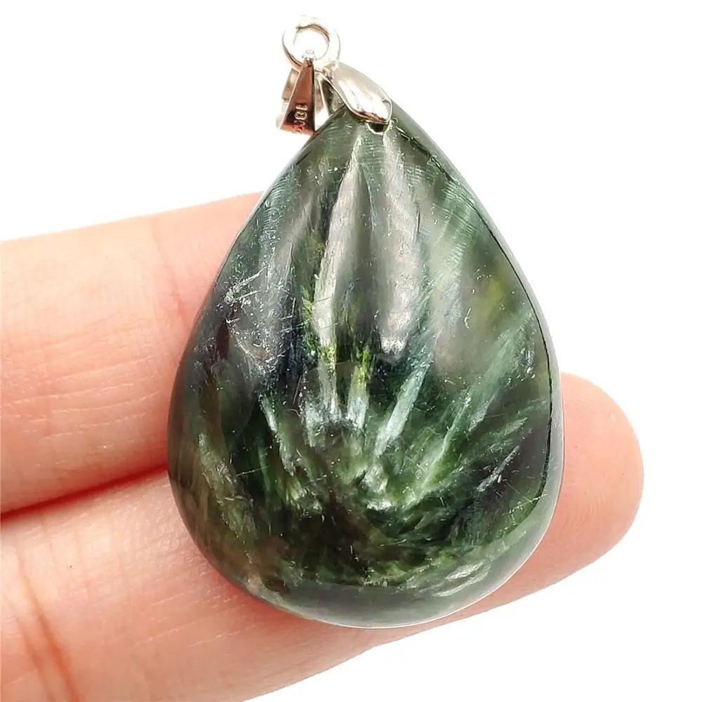 

Genuine Natural Green Seraphinite Necklace Pendant Reiki Stone 34x25x11mm Women Men Water Drop Crystal Love Gift AAAAA