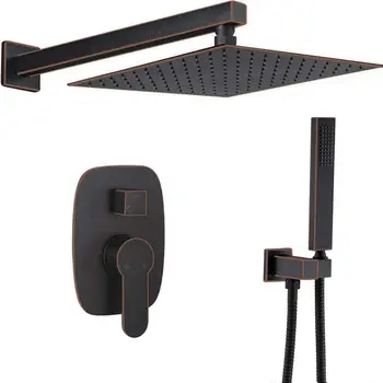 

Oil Rubbed Bronze Shower System Wall Mount 10 Inch Rainfall Shower With Handheld Shower Head Mixer Set