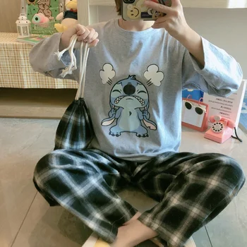

Round Neck Women's Pajamas Sets Cartoon Printed Pyjamas Simple Sweet Cute Nightwear Loungewear Pijamas Autumn Spring Nighty
