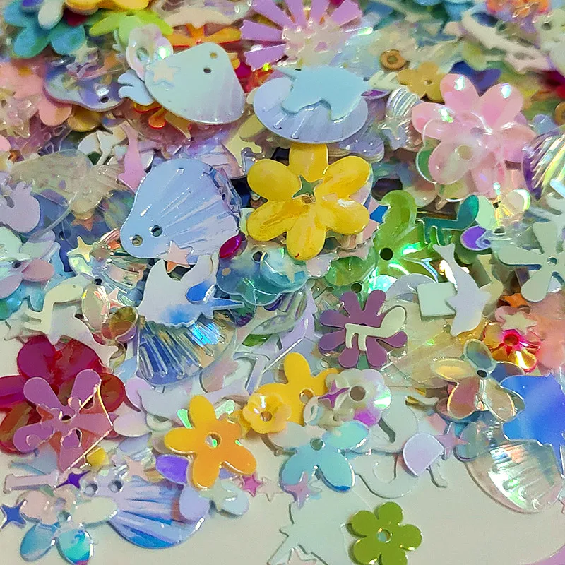 10/20g Color Mixed Bulk Sequined Small Shells Cross Star Heart Five-leaf Flower Mermaid Crafts Ornaments DIY Accessories 2-10mm