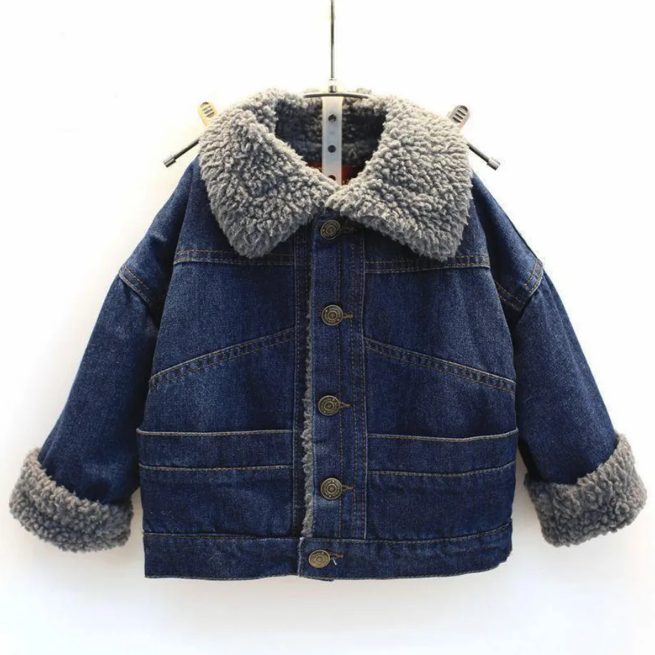 New Winter Autumn girls clothes denim jacket children plus thick velvet jackets kids warm coat spring baby boys fashion coats | Детская