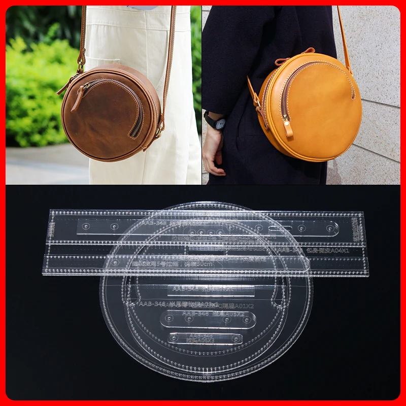 1 set DIY manual leather goods men's round cake bag pattern drawing lattice messenger bag acrylic special template design patter