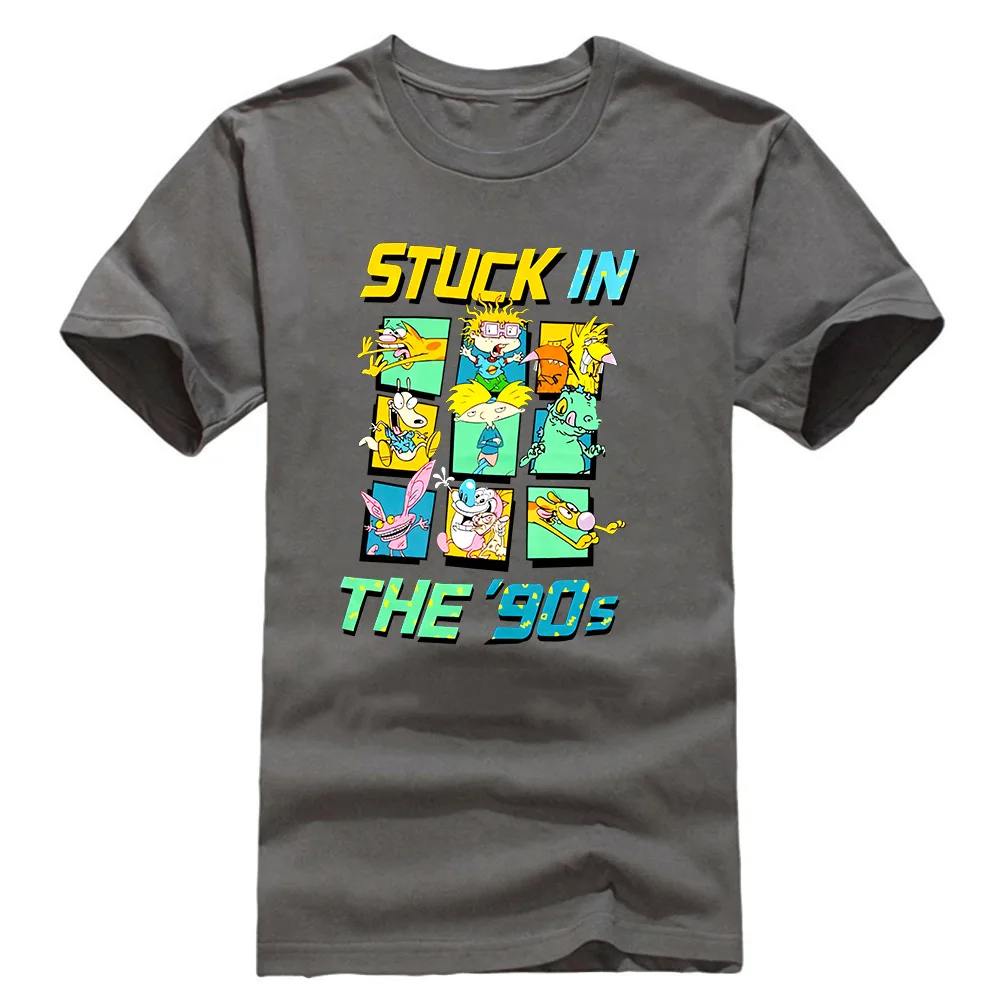 Темно-серый Nickelodeon Stuck в 90S Футболка Хизер уголь мультфильм ТВ персонажи Футболка Пользовательские Графические футболки - Цвет: Темно-серый