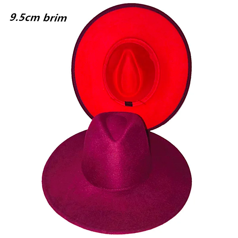 Taro purple fedora hat red bottom fedora hat with big brim 9.5cm Panama felt hat men's jazz hat top hat ladies шляпа женская blue fedora hat