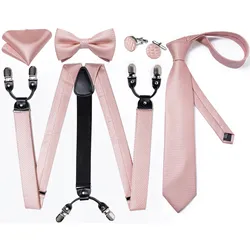 DiBanGu Men Silk Elastic Suspender Bow Tie Necktie Set Adult Adjustable Clip-on Y-shaped Wide Strap for Wedding Party Formal