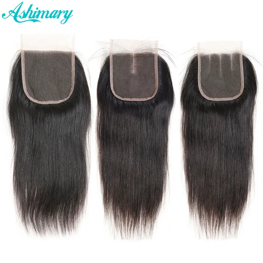 Ashimary Brazilian Straight Hair 4x4Inchs Lace Closure Middle Part Natural Color Remy Hair Closure 100% Human