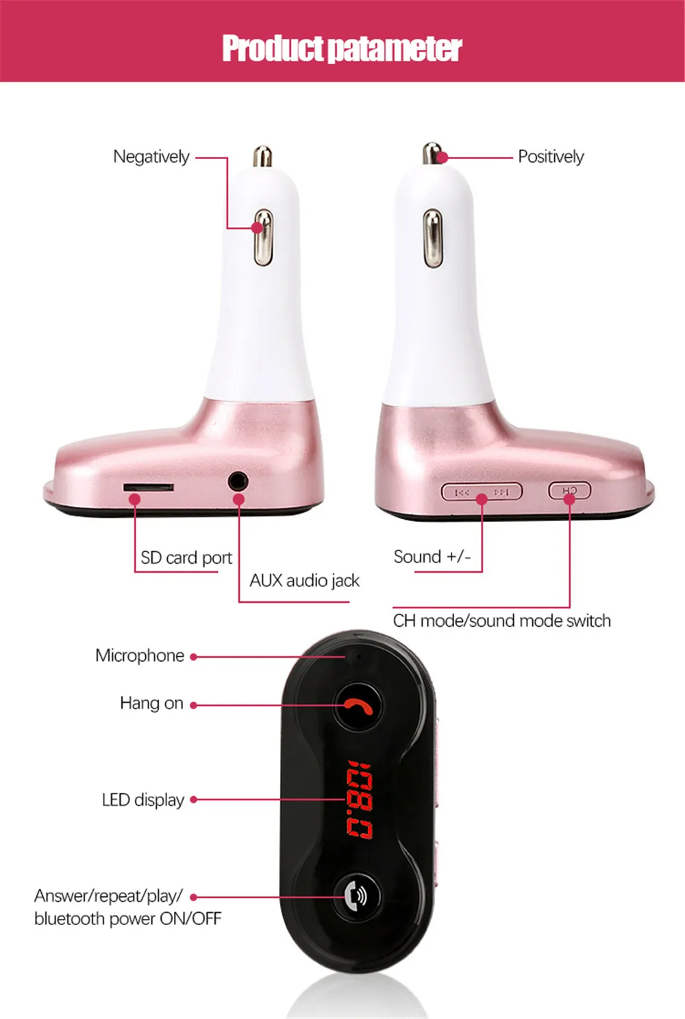 Автомобильное зарядное устройство с Bluetooth, MP3-плеер, свободная от рук, вставная карта, u-диск, fm-передатчик, USB зарядное устройство, адаптер, музыкальный плеер для автомобиля C8