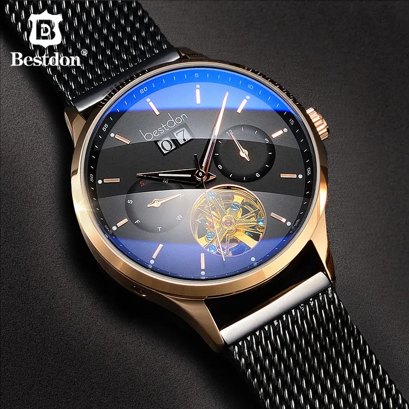

Bestdon Switzerland Automatic Watch Men Mechanical Waterproof Skeleton Watches Fashion Full steel Luminous Date Pilot Wristwatch