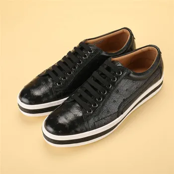 

Authentic Exotic Ostrich Skin Men's Casual Lace-up Walking Sneakers Genuine Leather Male Driving Flats Footwear Board Shoes