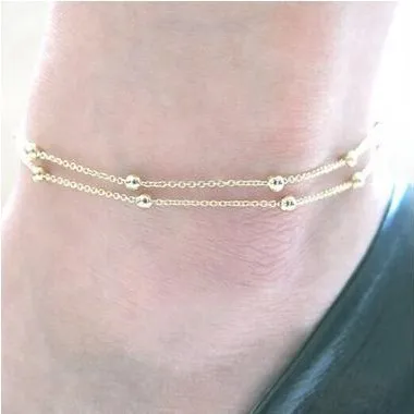 

E041 Europe And America Accessories Foot Ornaments Ankle Ring Double Layer Chain Beads Anklet AliExpress Hot Selling