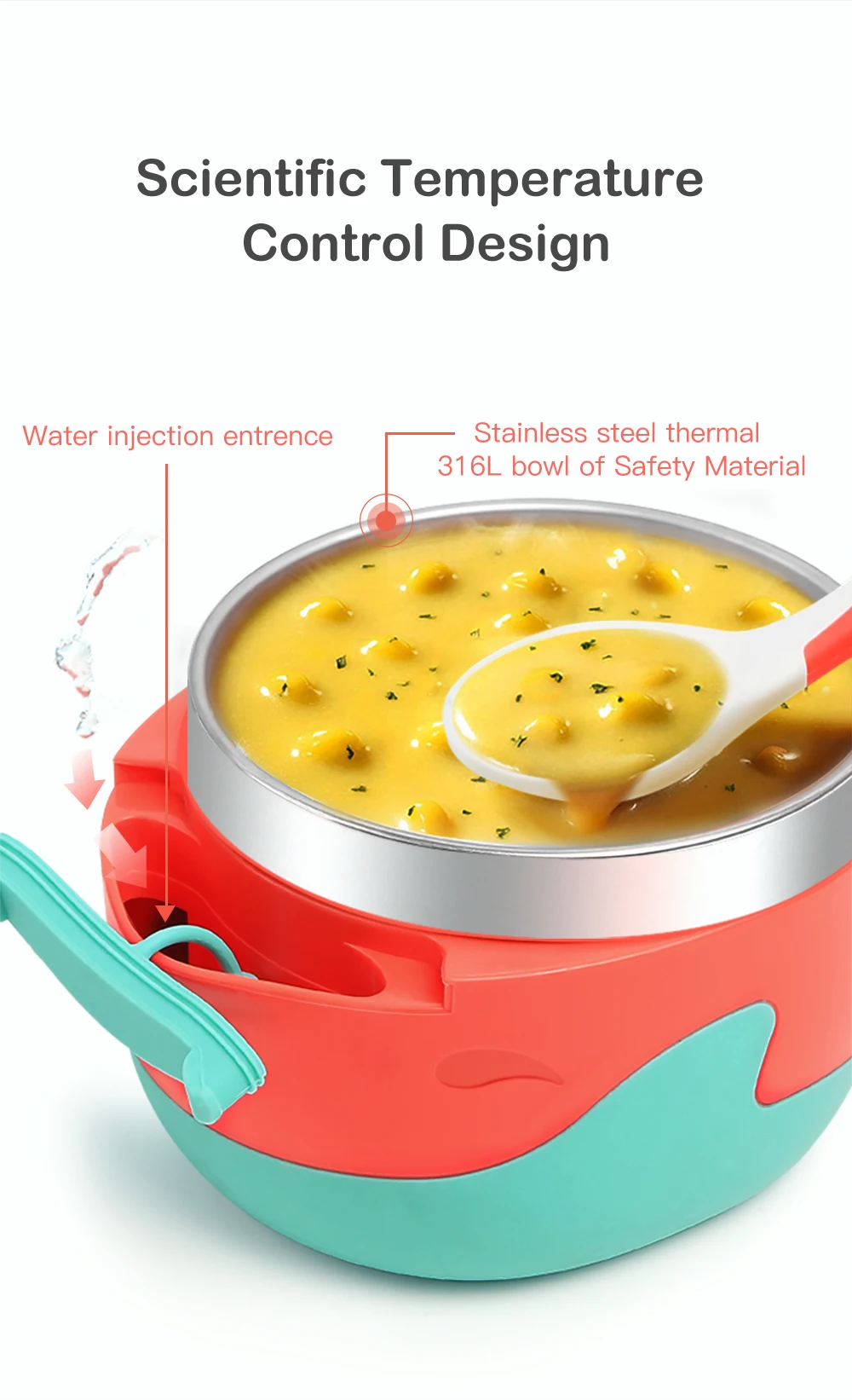 Beiens Baby Food Feeding Set 6PCS Kids Tableware Thermal Stainless Steel Bowl Silicone Spoon Fork Toddler Cup Insulated Sucker