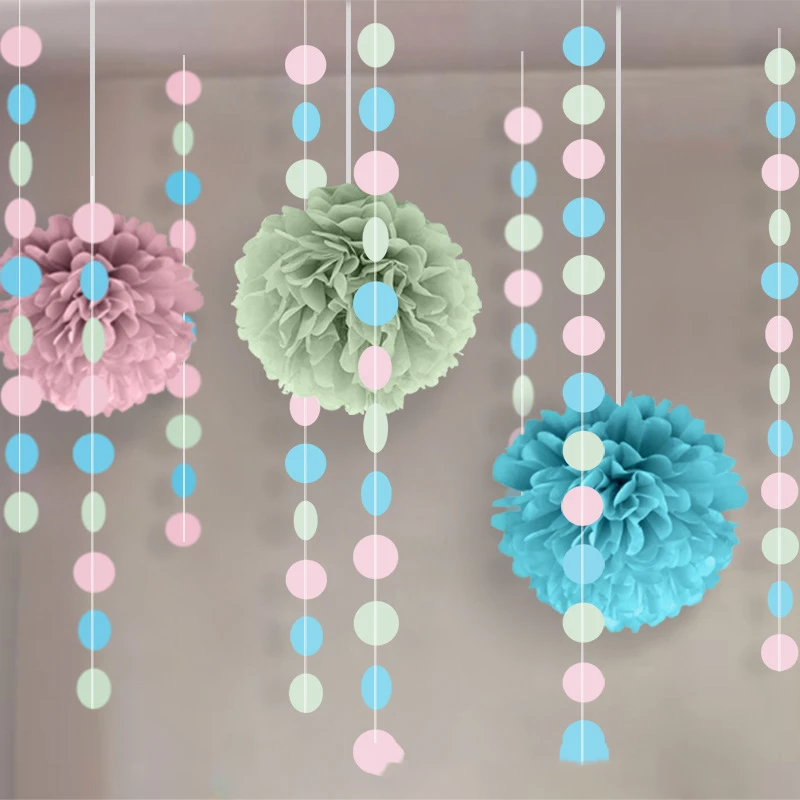 Macaron Circle Garlands Mermaid Birthday Theme Wall Decor Under The Sea DIY Banner Girl 1st Happy Birthday Party Decor For Home