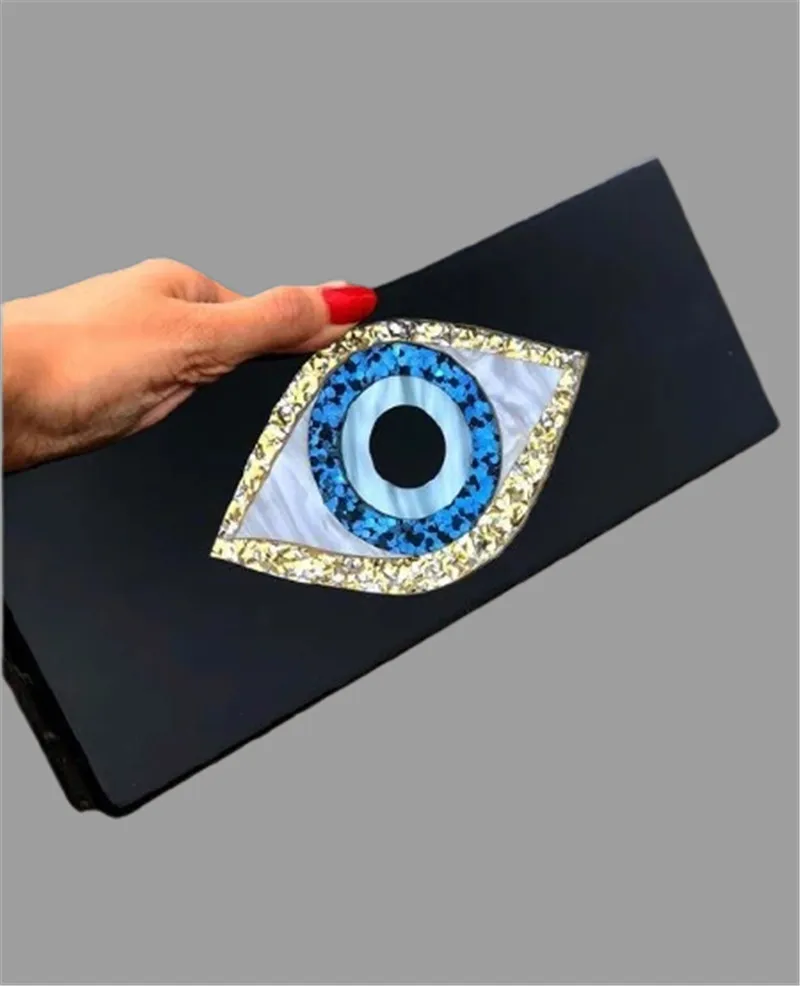 25 cm X 10 cm acrylic box clutches bags handbag women evil eye cartoon party bag solid black pearl white women evening bag