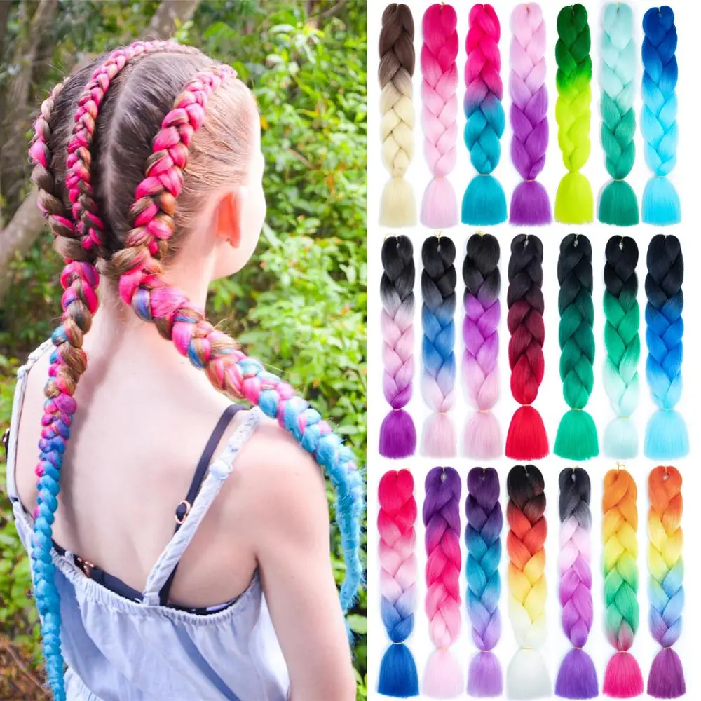 

DAIRESS 24inches Crochet Braids Synthetic Hair Ombre Braiding Hair Extensions Jumbo Braids Hair Three Tone Black Brown