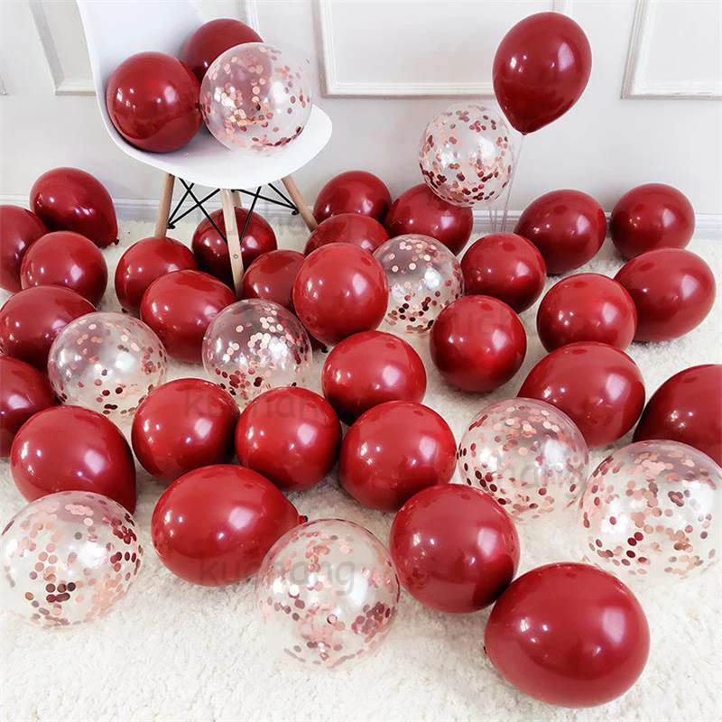 30pcs Double layer Ruby Red Balloon Rose Gold Confetti Metal Gold ...
