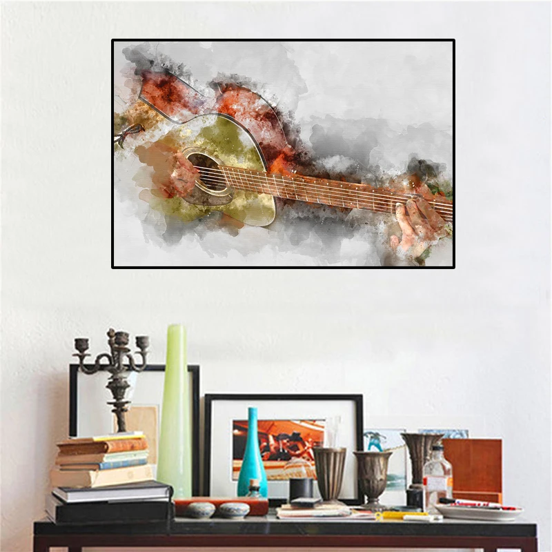 

Modern Guitar Canvas Paintings Wall Art Abstract Canvas Poster Prints Playing Guitar Pictures For Living Room Decoration
