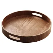 DSHA круглый сервировочный бамбуковый деревянный поднос для лотки для еды чайный бар еда на завтрак контейнер ручка лоток для хранения