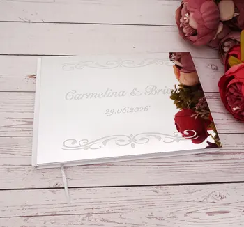 

Customized Design 23cm x 18cm Handmade Acrylic Mirror White Blank Guest Wedding Souvenir Book