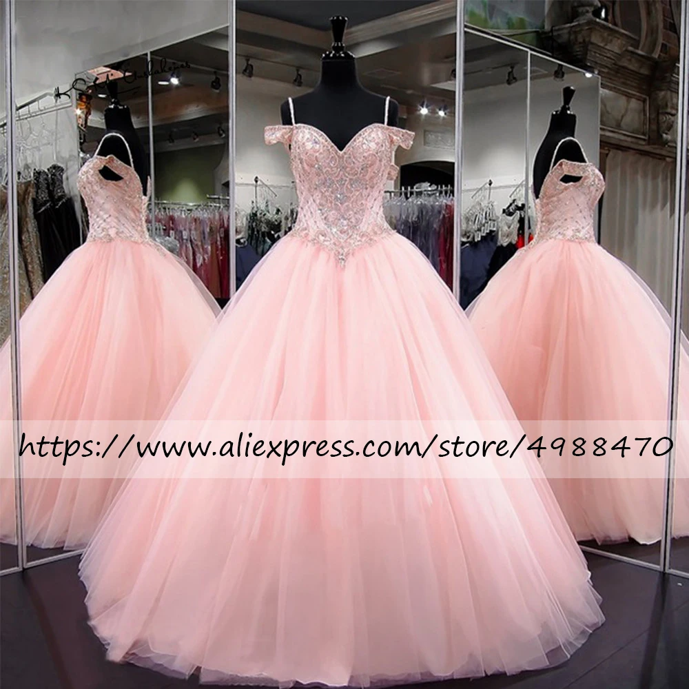 Роскошные свадебные платья с розовыми кристаллами и бусинами Пышное Тюлевое свадебное платье Robe De Mariee кружевное свадебное платье Vestido De Novia