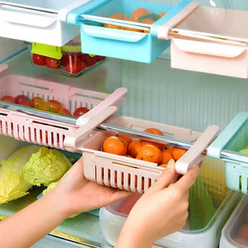 

Kitchen Organizer Adjustable Kitchen Refrigerator Storage Rack Fridge Freezer Shelf Holder Pull-out Drawer Organiser Space Saver