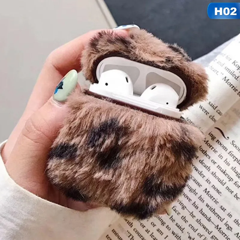 Модный меховой чехол для Airpods с зимним леопардовым принтом, Пушистый Плюшевый дизайн для Airpod 1 2, чехол для наушников для девочек