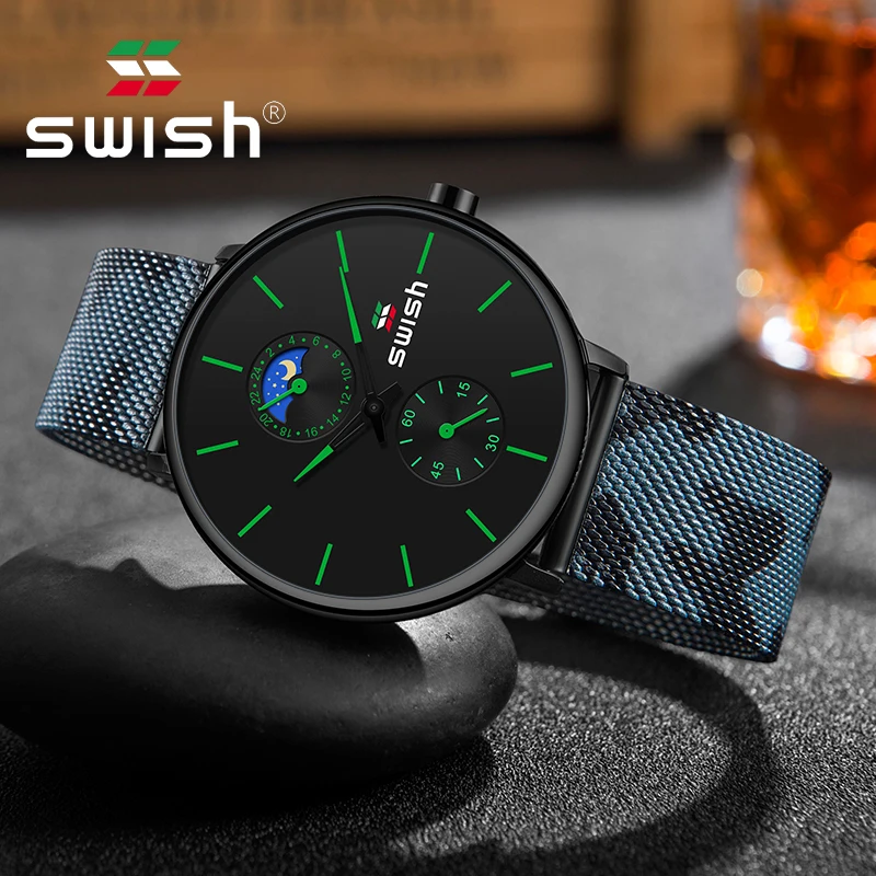 Часы наручные SWISH Мужские кварцевые модные роскошные водонепроницаемые