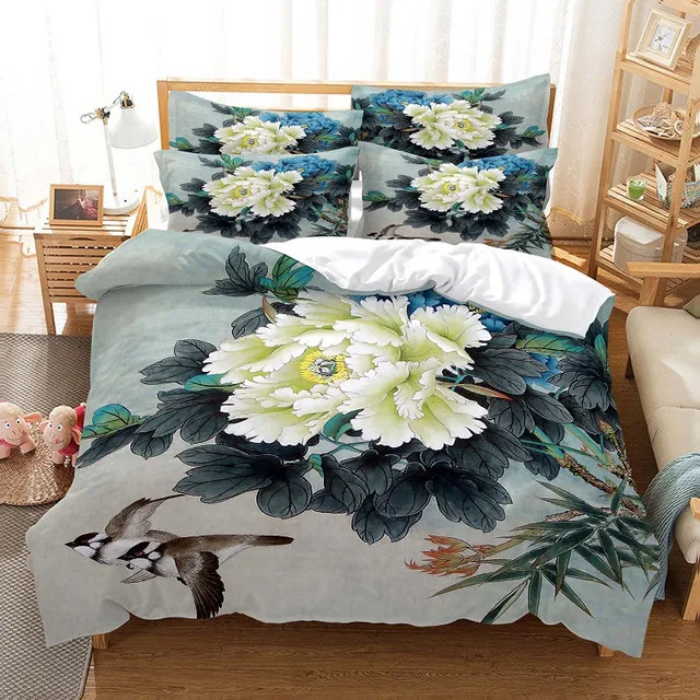 3D Plant Bedding Sets Quilt Covers Nordic Flower Duvet Cover Bedclothes King Queen Full Home Textile Bed Linens Pillow Shams