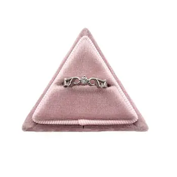 

Trangle Velvet Ring Box Double Ring Display Holder with Detachable Lid Ring Box Holder for Wedding Ceremony(Gray)