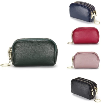 

Women Triple Zip Key Ring Coin Purse Leather Card Holder Wallet Mini Pouch