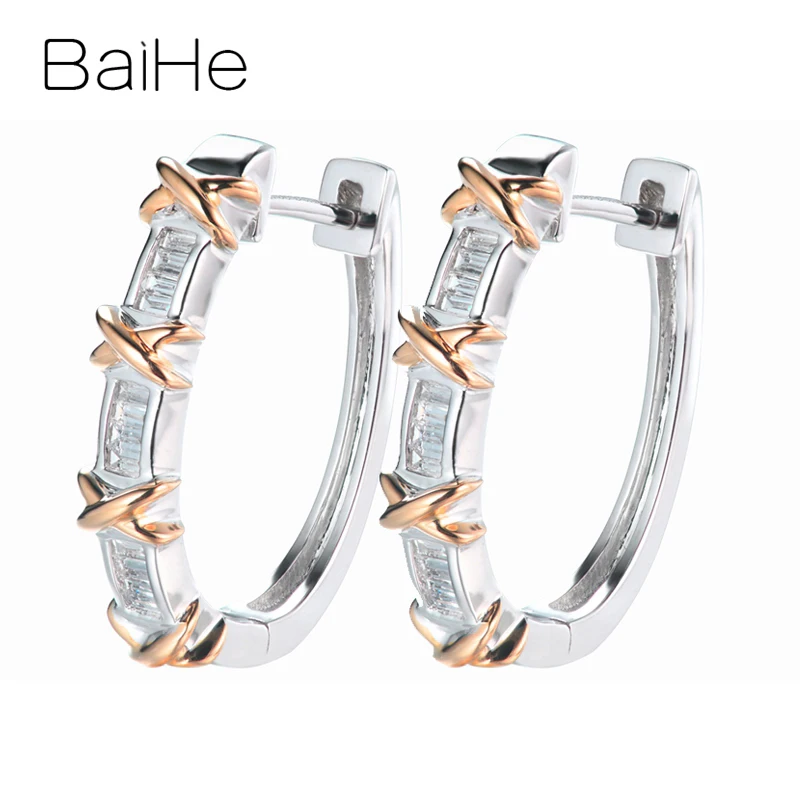White Rose BAIHE, 14 к, белое+ желтое золото, H/SI, всего 0,22 карата, квадратные, натуральные бриллианты, для свадьбы, помолвки, модные, хорошее ювелирное изделие, серьги-гвоздики - Цвет камня: White Rose