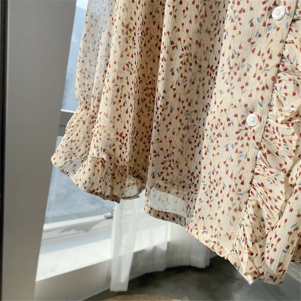 2020 Casual Vintage Chiffon Shirt Blouse Women Floral Printed Lantern Sleeve Women Tops  Blouse V Neck Blusas Mujer De Moda z669 (26)