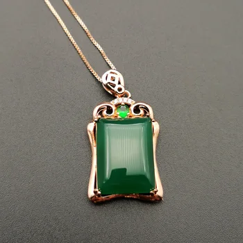 

Jadery Luxury Rose Gold Chain Silver Necklace Women Natural Green Jade Gemstone Crystal Pendants Necklaces Silver 925 Jewelry