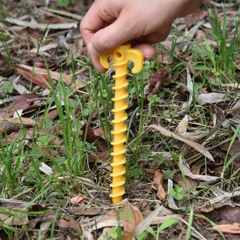10pcs Yellow Plastic Stakes Hook Support Ground Nails Tent Pegs Screw