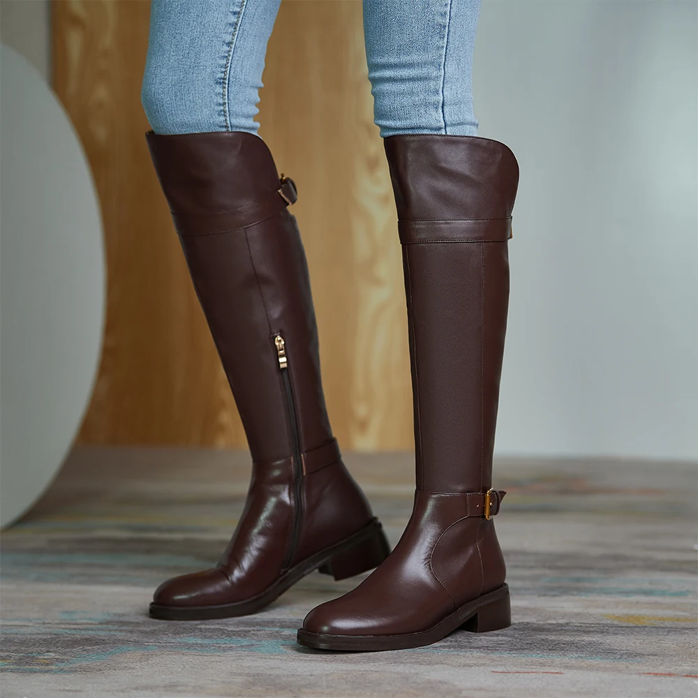 

HARAVAL 2020 Fashion Mode Women Over Knee High Boots Biker Walking Solid Flat Shoe For Lady Buckle Zipper Leather Footwear E176L