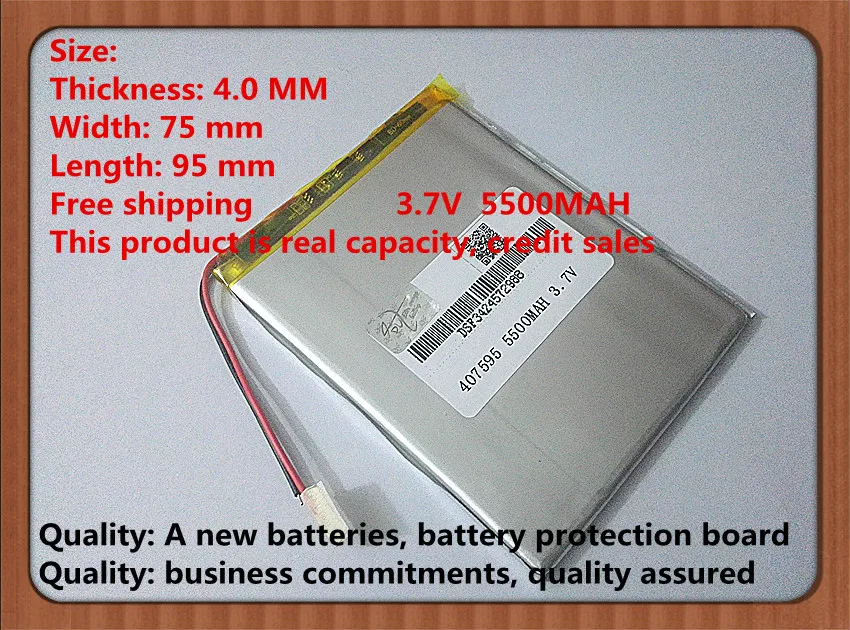 Полимерная литиевая батарея 7,8, 9 дюймов планшетный ПК ICOO 3,7 V lithiumion с высококачественной 407595 5500 мАч таблеточной батареей