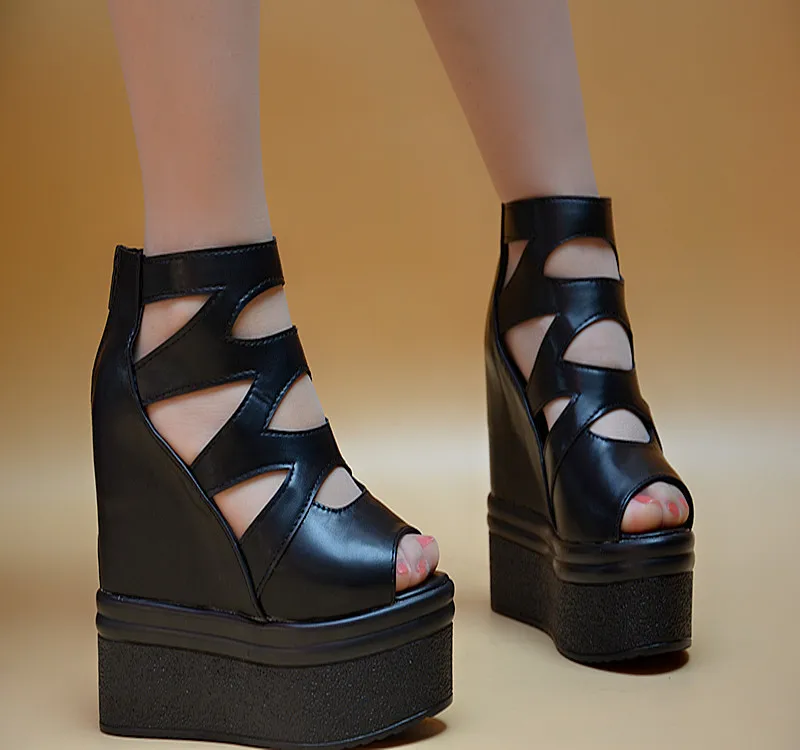 Женские туфли на высоком каблуке повседневные сандалии танкетке толстой подошве