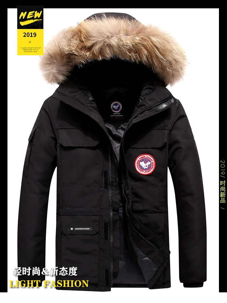 Hot Selling Winter New Style Men Hooded Thick Warm Medium-length Cotton-padded Clothes Fur Collar down Jacket Cotton-padded Clot